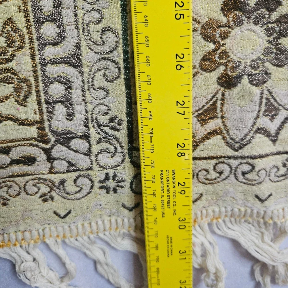 Vtg‎ Spanish Moorish Jacquard Tapestry Metallic Floral Fringe Brocade Arabic